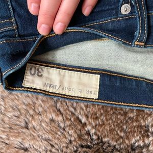 Classic dark blue jeans.